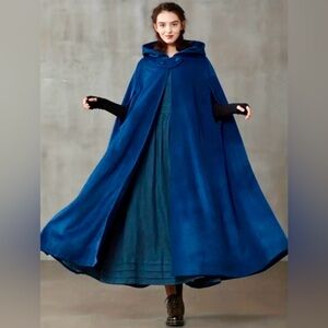 Chic Blue Hooded Cape